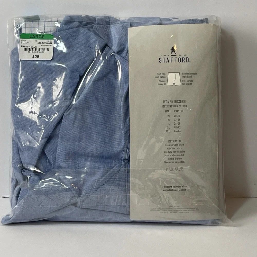 Stafford 4 Pack Woven Boxers Men's Large 36-38 100% Cotton Blue Plaid NOS
